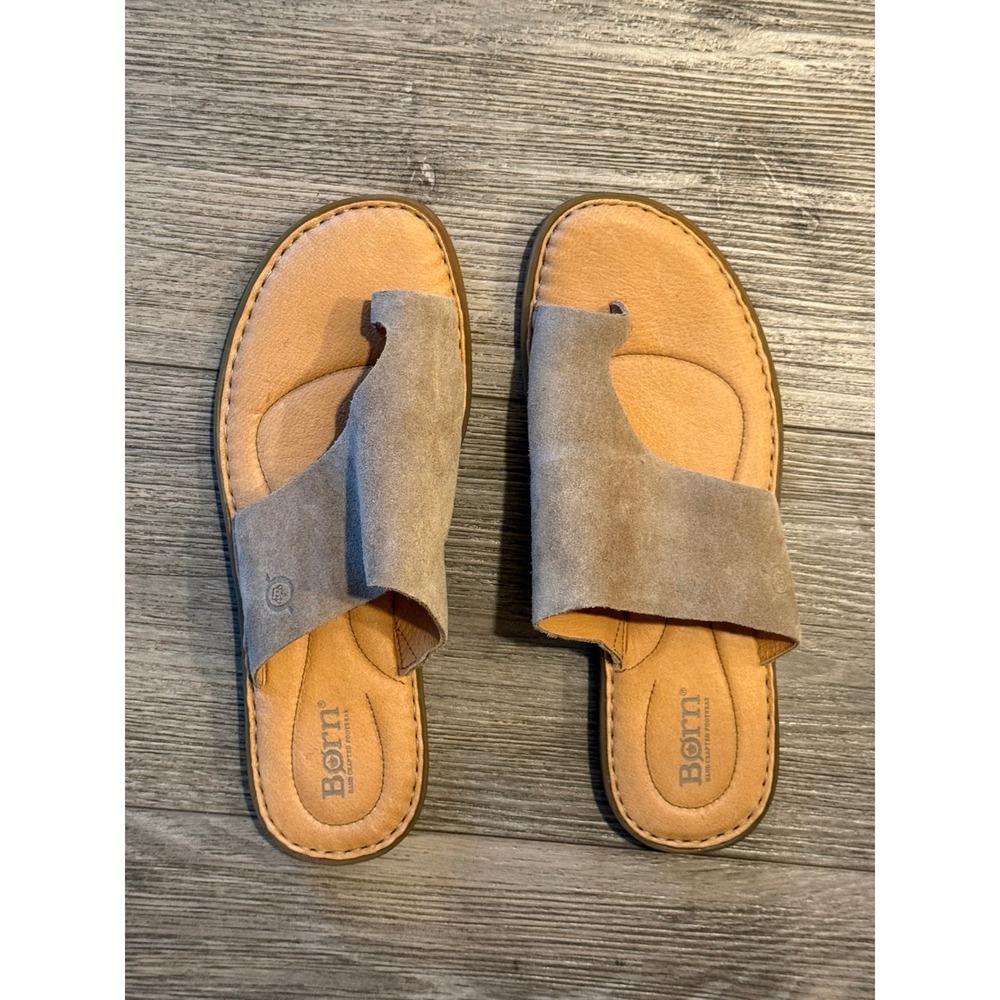 Born Iwa Taupe Grey Suede Toe Loop Slide Sandals Women's 9M